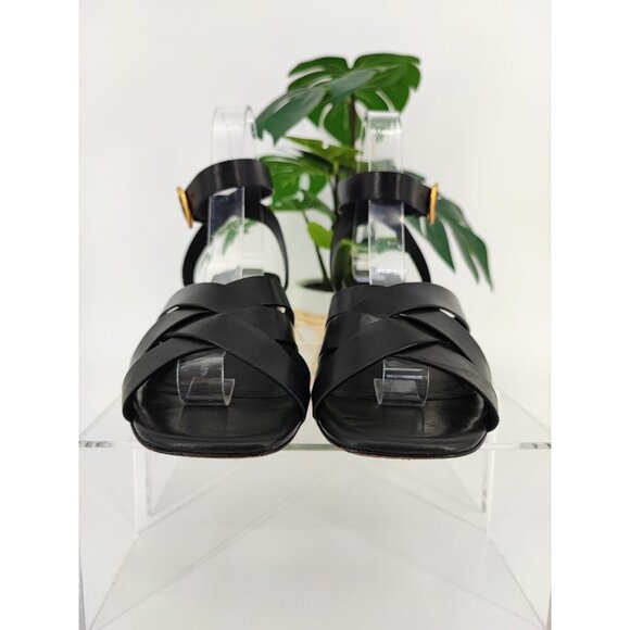 Tory Burch Women's City Ankle Strap Black Leather Heel Sandals Size 6.5M US - Picture 2 of 8